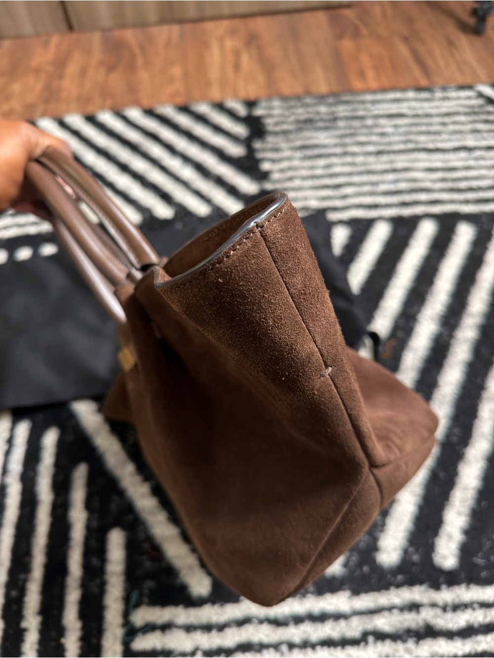 DeMellier Brown Suede Top-Handle Tote with Gold Accent - Picture 5 of 6